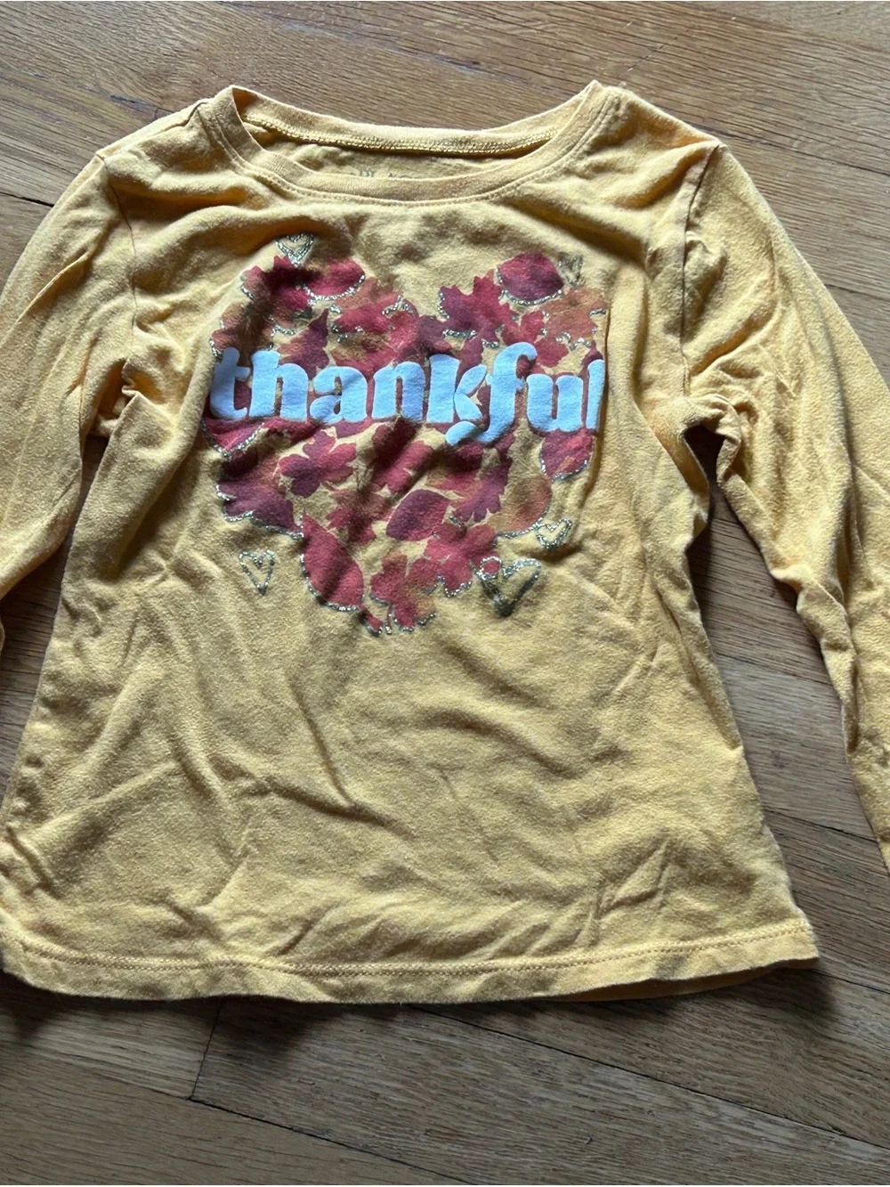 Place Kids Long-Sleeve 'Thankful' Heart Graphic Shirt - Mustard Yellow